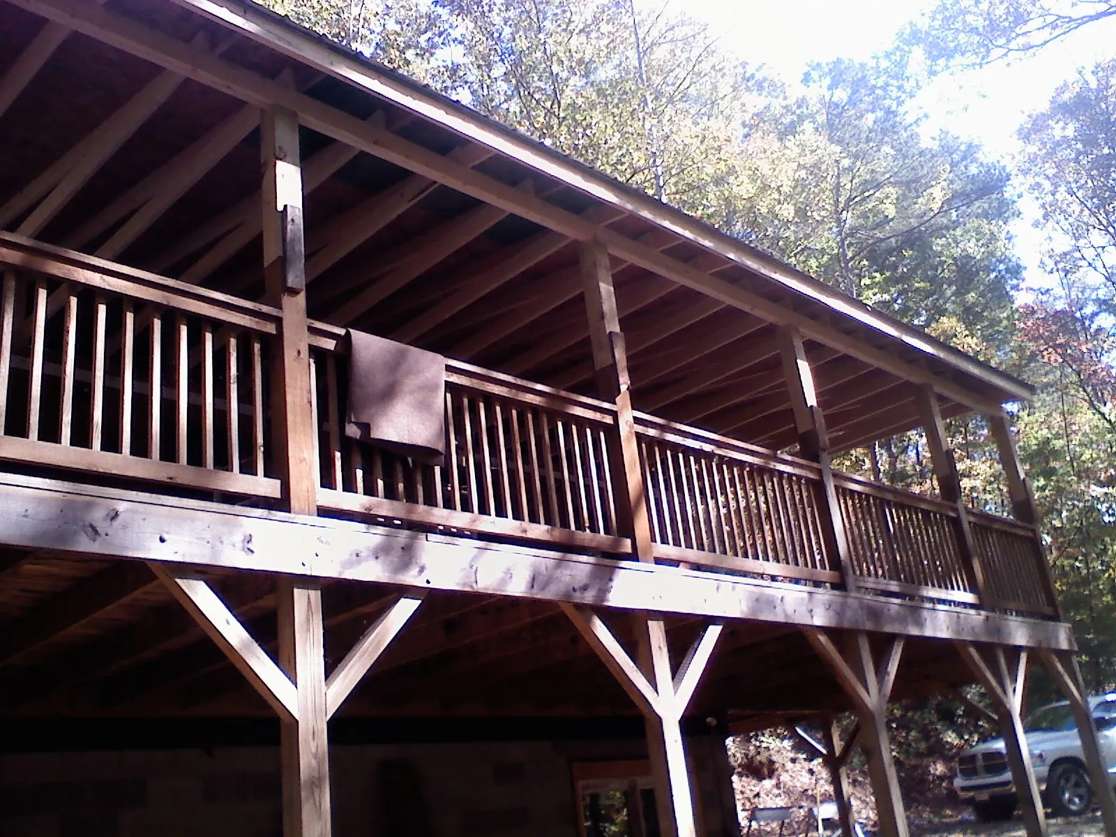 Timber framing under a new elevated porch and deck — Roof Leak Repair in Notre Dame by Roofing Brothers